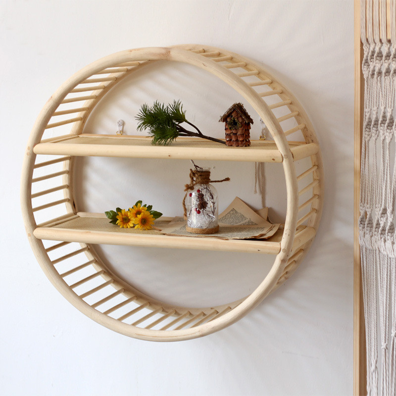 热销圆形多功能加厚木质置物架壁挂物品陈列墙面收纳装饰展示架子