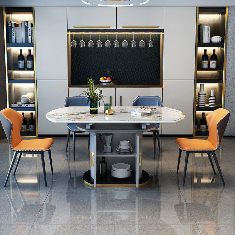 桌子岩板餐桌椅组合现代简约可伸缩圆桌折叠家用大小户型储物轻奢