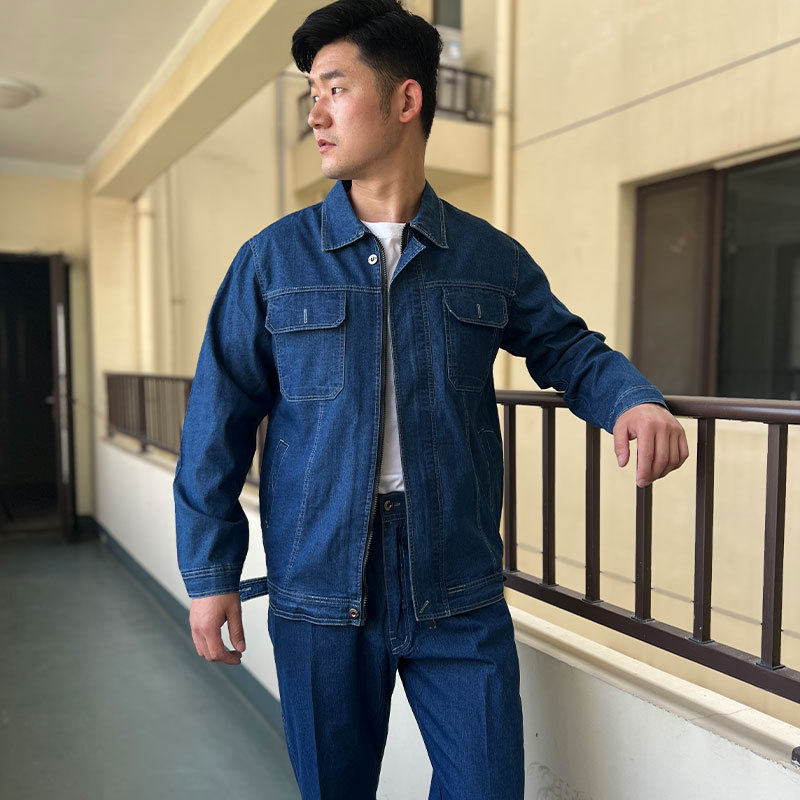 夏季牛仔工作服套装男纯棉长袖薄款耐磨透气车间机修电力劳保厂服,男装,工装制服,淘宝优惠券,粉丝福利购,淘宝优惠卷