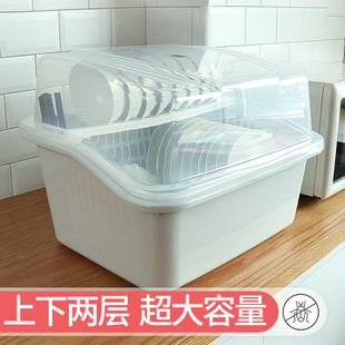收纳放碗收纳盒家用经济型碗筷沥水收纳盒大号大容量有盖 收碗盒