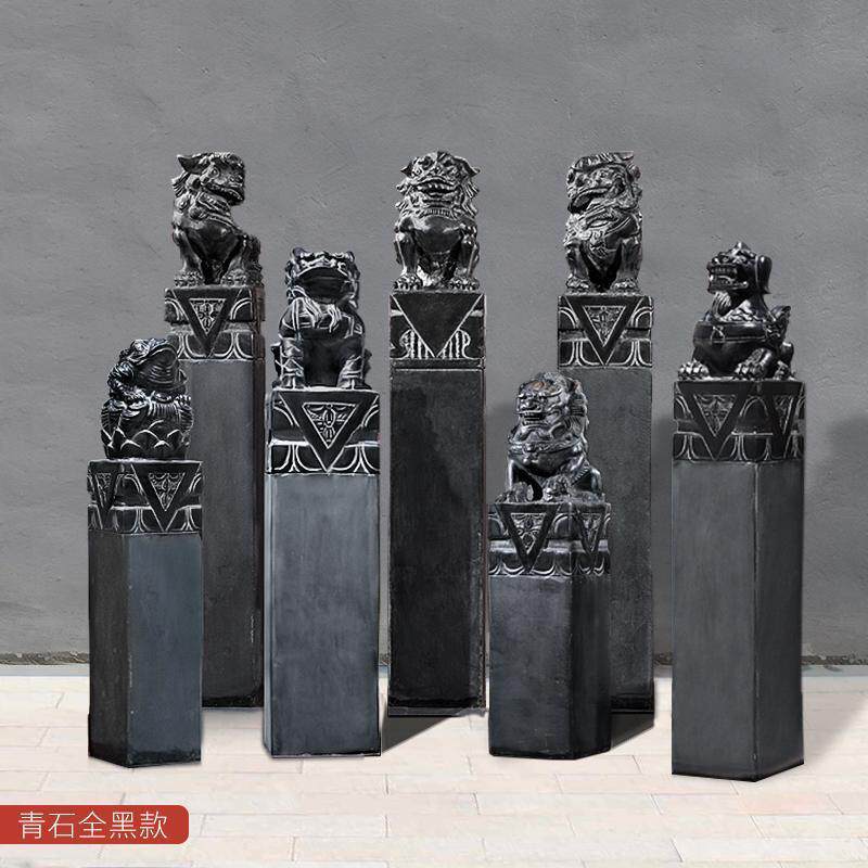 石雕拴马桩青石仿古栓马桩做旧狮子麒麟装饰庭院门口摆件拴马柱