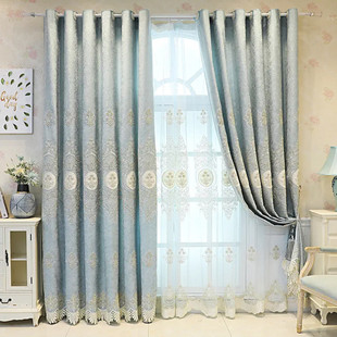 海外仓直发卧室轻奢遮光加厚绣花成品窗帘客厅现代落地遮阳帘