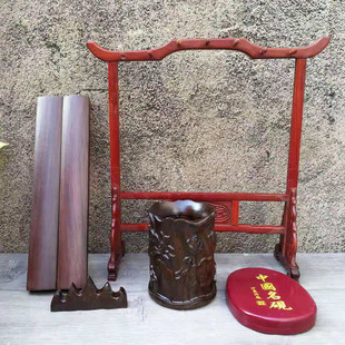 厂家直供黑檀木雕文房五宝套装摆件笔筒笔架砚台镇尺书法礼品批发