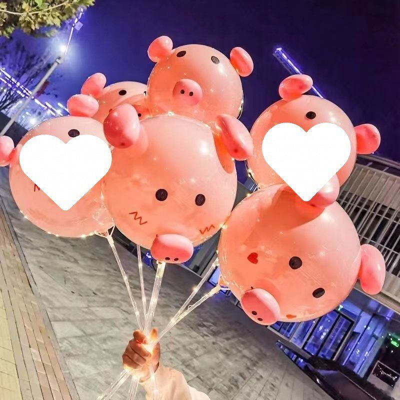 气球摆摊批发网红猪猪透明波波发光套猪材料包夜市飞天厂家代发图片