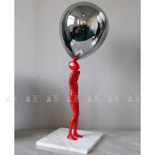 热销简约轻奢创意艺术人物雕塑样板房售楼部大堂玄关顶球软装置摆