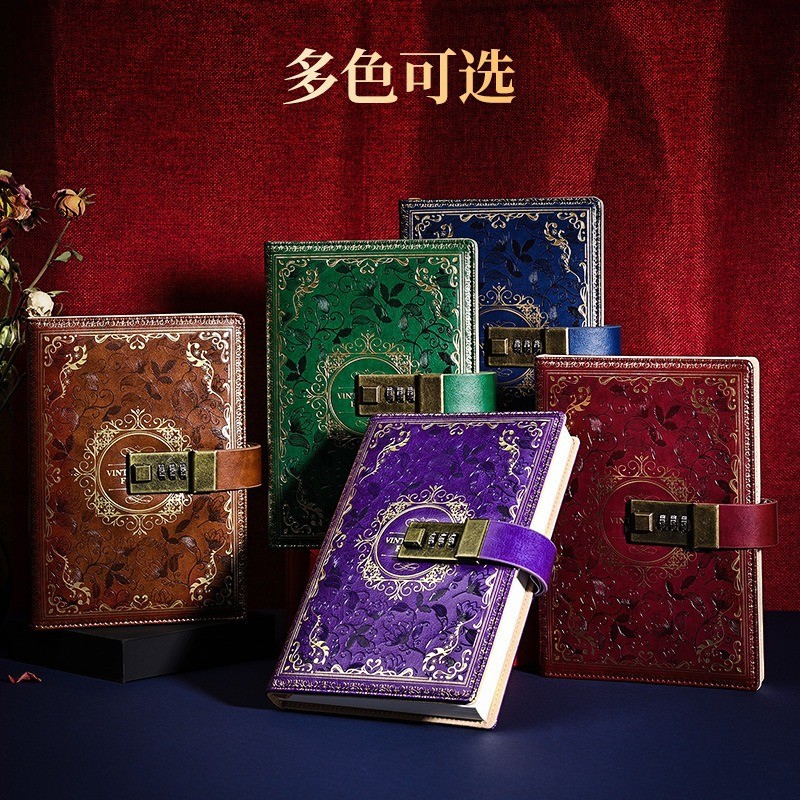 爆款热销B6复古密码本创意手账本学生记事本文具笔记本带锁日记本