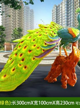 装饰公园小区仿真工艺摆件品动物园开屏孔雀雕塑玻璃钢实地热销