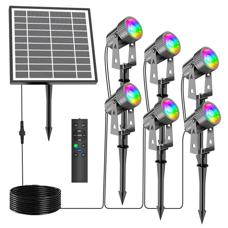 太阳能一拖草坪灯聚光灯六地插户外防水遥控定时七彩灯庭院灯