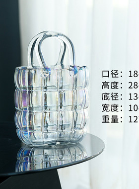 水培方块玻璃包包花瓶透明干花插花创意网红花器客厅桌面装饰摆件