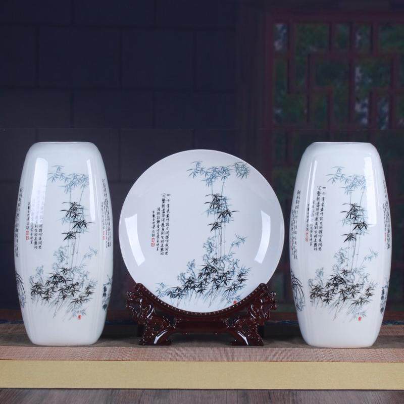 景德镇花瓶摆件梅兰竹菊三件套陶瓷花瓶花盘家居装饰工艺品批发