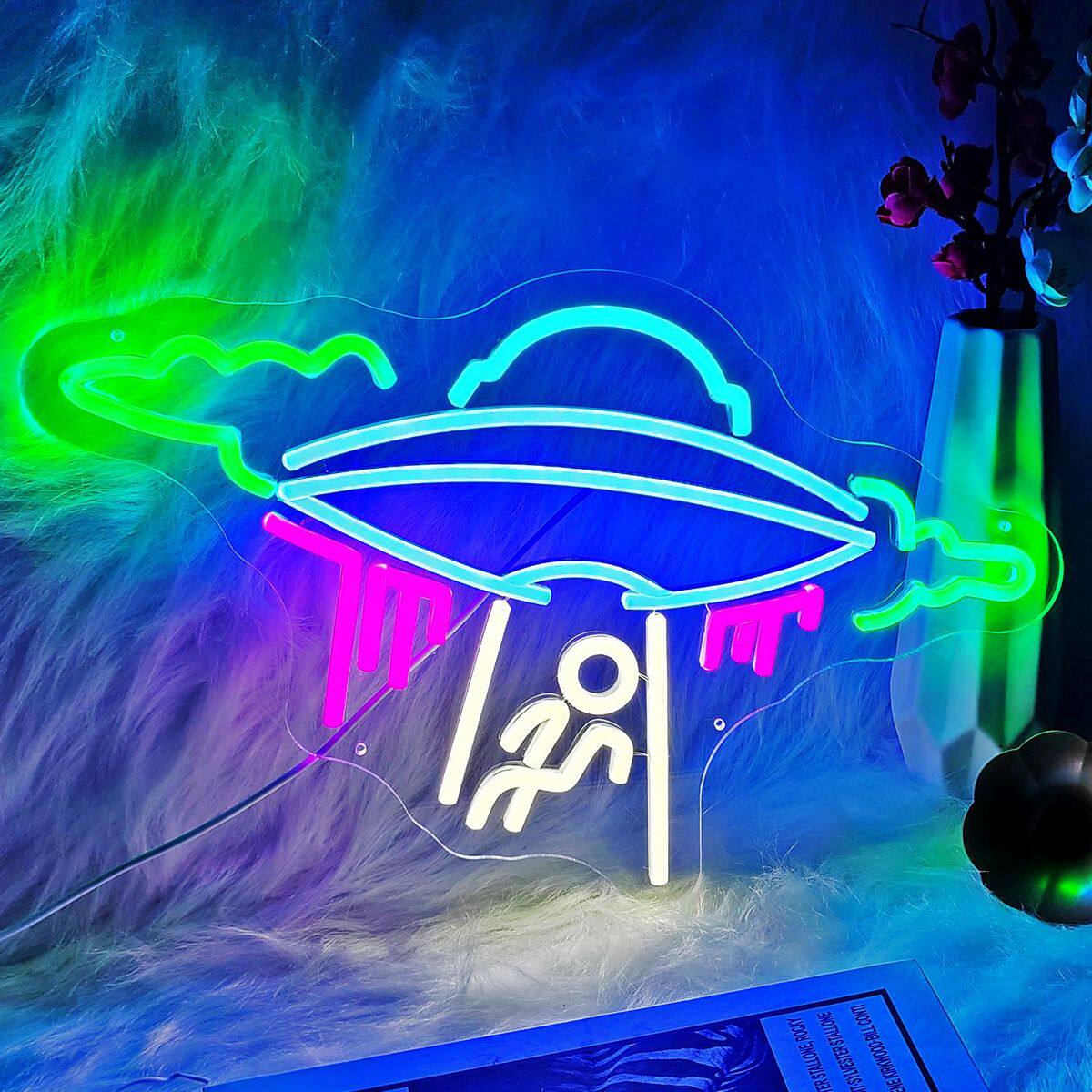 led霓虹灯创意造型diy亚克力飞船霓虹灯发光字造型灯牌制作