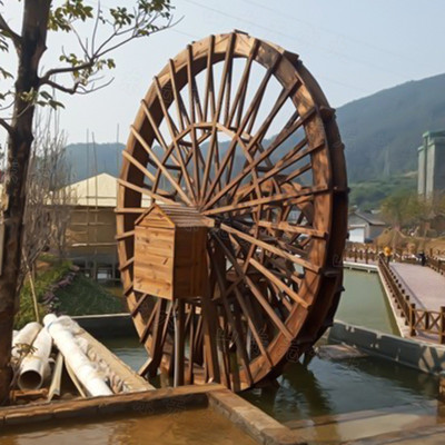 乡村农村仿古灌溉水车摆件传统民俗文化工艺品防腐木景观建筑