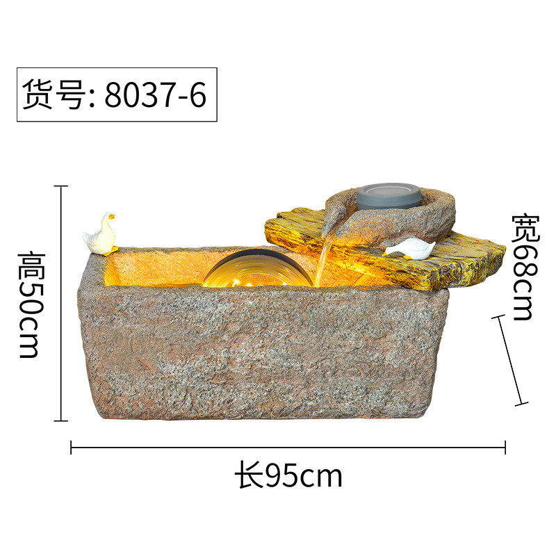 田园流水摆件石臼落地鱼缸循环水家居花园景观水车新居装饰加湿器