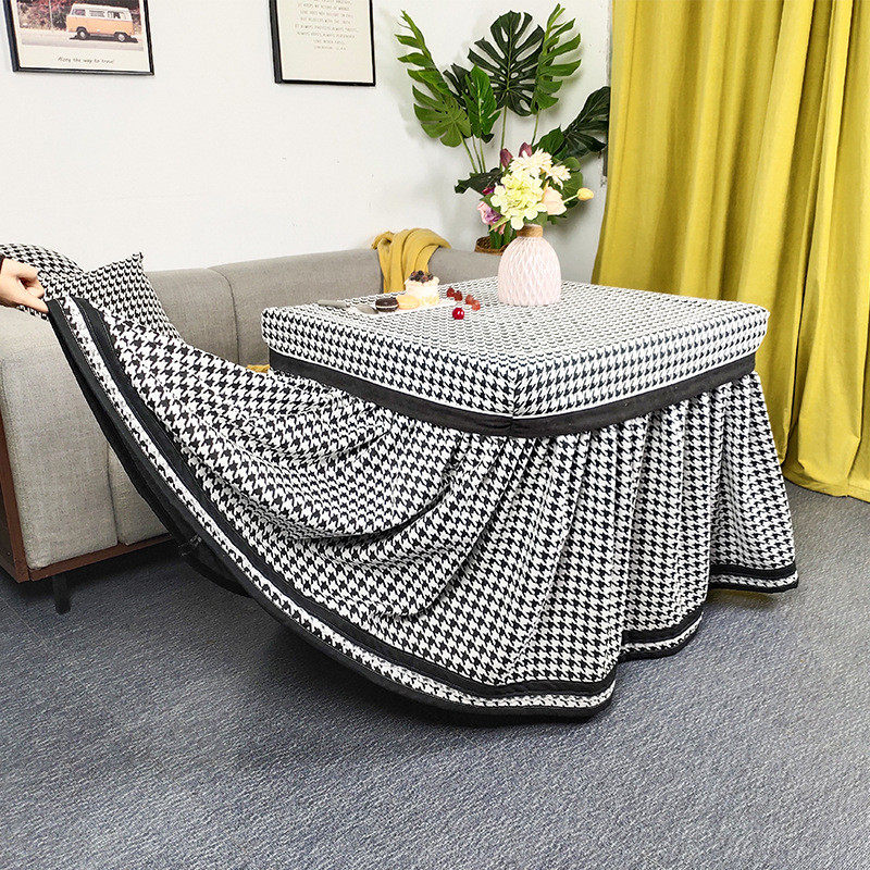 热销千鸟炉罩套烤火格加绒加厚正方形长方电暖炉烤火桌子罩套茶几