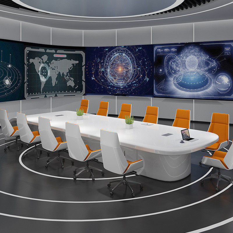 烤漆会议桌椅组合现代简约大型椭圆形办公桌条形长桌开会洽谈桌子