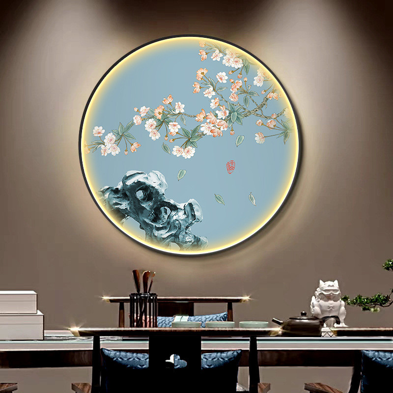 梅花圆形玄关装饰画挂画壁画中式墙画道走廊新花鸟过喜上眉梢客厅图片