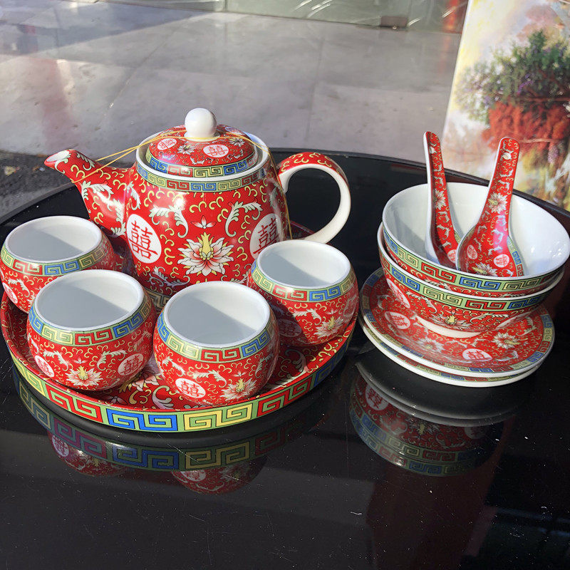 t9j5结婚婚庆用品港式新人杯套敬茶喜碗传统习俗新娘嫁妆陶瓷茶具
