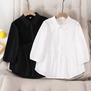 大码 胖mm夏装 200斤微胖别致七分袖 女时尚 遮肚子显瘦洋气衬衣 衬衫