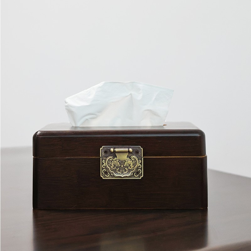 竹制抽纸巾盒金属卡扣式简约纸巾盒民宿客厅家用酒店复古纸抽盒