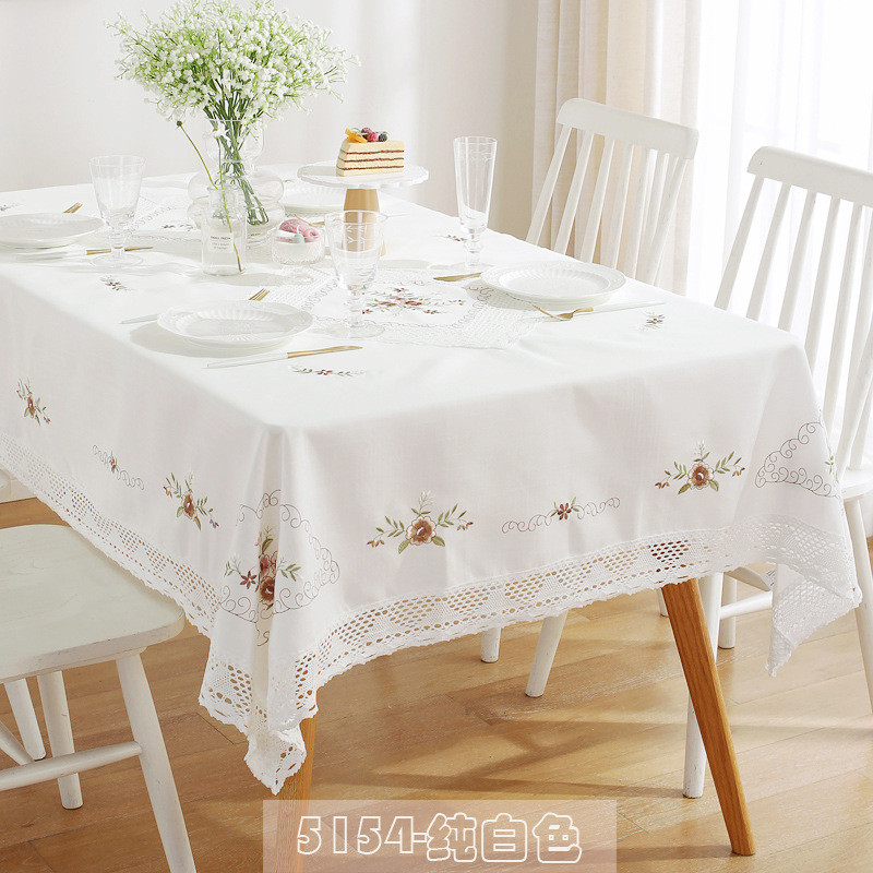 ali699系列纯白色家用餐桌桌布艺长方形简约蕾丝棉麻台布茶几布桌