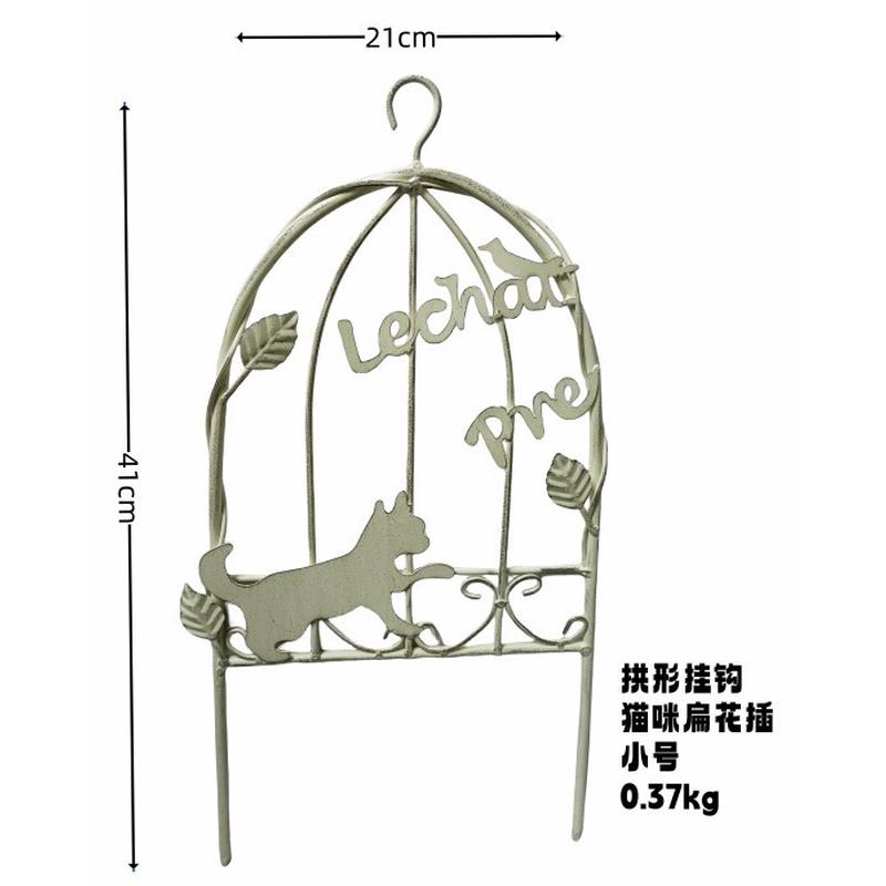 外贸出口别墅庭院铁艺小栅栏拱形猫咪扁花插花园景观装饰花插