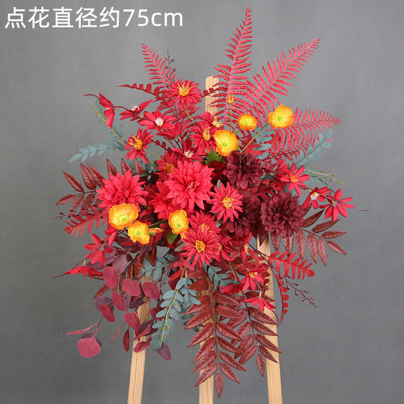 婚庆红色花点挂花红色花艺婚礼香槟色花球装饰背景路引花布置盆花