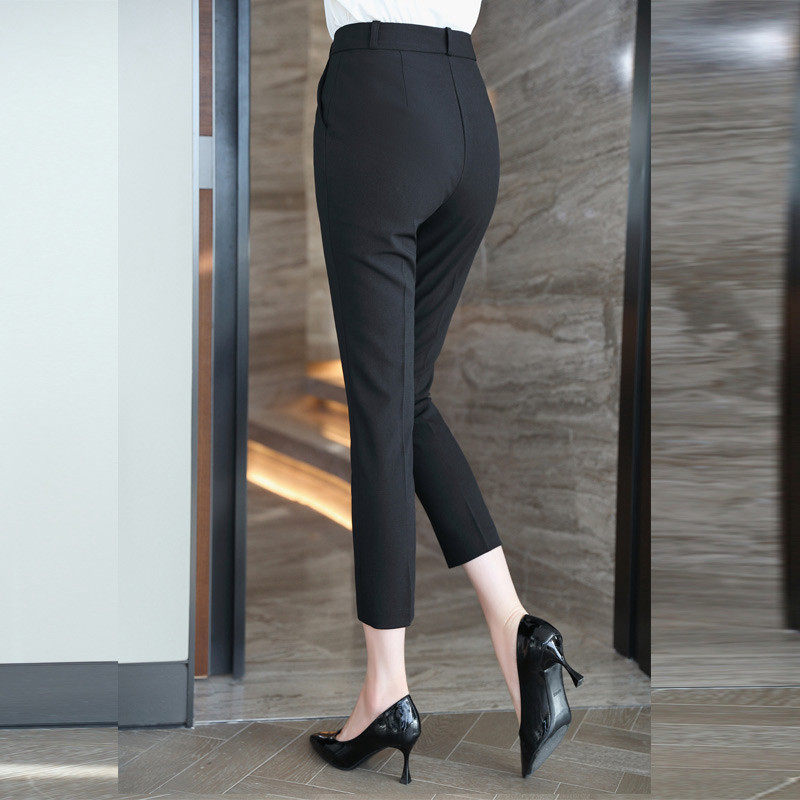 西裤女夏季高级感小脚新款春秋职业工作服中腰九分黑色