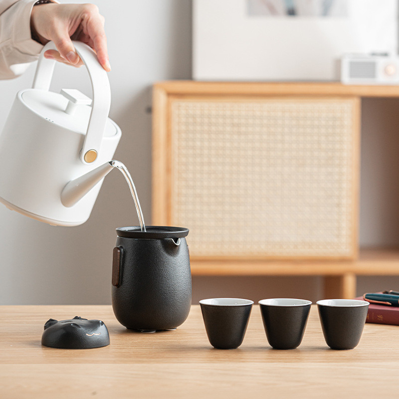 热销快客杯一壶便携包旅行三杯茶具二人黑陶功夫泡茶壶套装