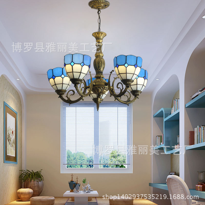 蓝色定风格吊灯地中海蒂凡尼酒店非标工程大厅客厅制灯具