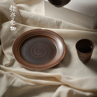 弥言纯手工粉引陶瓷干泡盘家用复古壶承盖碗茶壶托盘茶点盘果盘