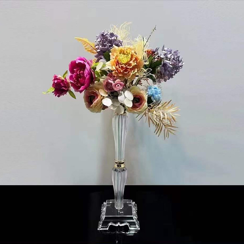 婚礼桌花主桌花器水晶电镀亚克力桌面摆件餐桌欧式花瓶铁艺摆件