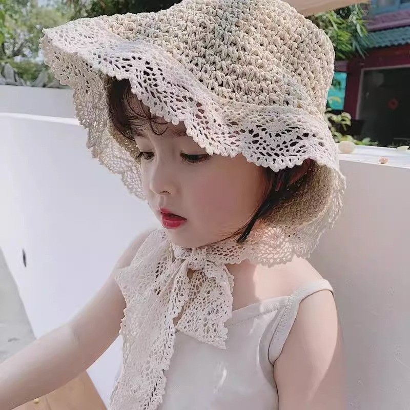 儿童婴儿草帽宝宝亲子女童春秋季防晒遮阳蕾丝韩版夏天度假沙滩帽