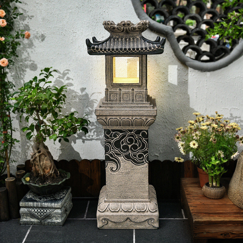 祥云新中式仿古太阳能庭院灯别墅户外灯花园造景布置复古景观石灯