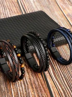 High Quality Leather Bracelet Men Classic Fashion Tiger Eye