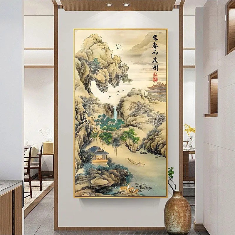 86M0富春山居图十字绣2023新款线绣客厅小件风景玄关竖版手工自己