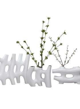 热销设计师款欧式极简抽象高级感陶瓷栅栏花瓶样板房玄关软装饰品