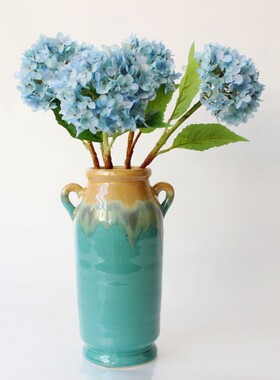 热销湖绿色花陶瓷花瓶仿真花花瓶地中海流釉工艺花瓶32cm摆件装饰