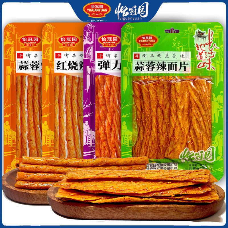 新货怡冠园筋面片蒜蓉弹力辣面片包邮红烧一根辣休闲面条零食整箱