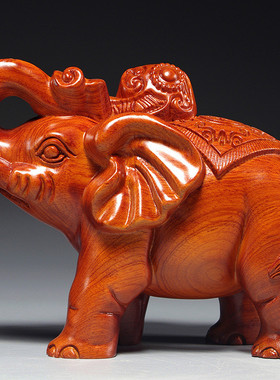 花梨工艺品大象摆件实木质雕刻子母象家居客厅电视柜装饰红木木雕