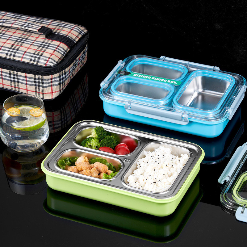 热销304不锈钢餐盘便当盒防长方形儿童上班族女生学生保温饭盒溢