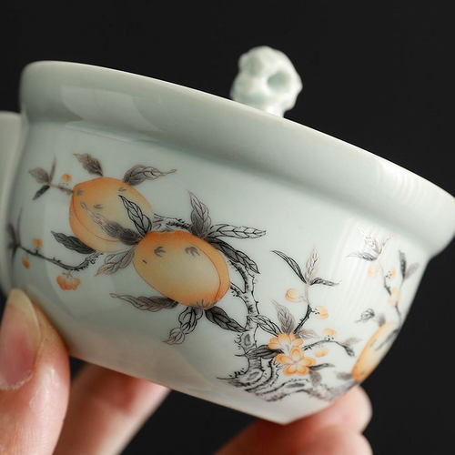 热销仿古一壶寿桃快客杯手绘青花二杯车载便携收纳包旅行茶具套装