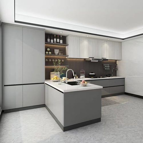 热销整体开放式厨房灶台装修厨房带灯玻璃门橱柜高柜一体橱柜简约