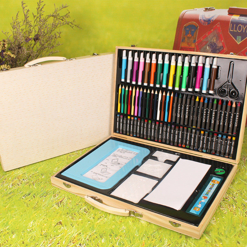 儿童拓印绘画笔套装原水彩笔文具用品木盒批发129件套油画画笔,文具电教/文化用品/商务用品,马克笔,淘宝优惠券,粉丝福利购,淘宝优惠卷