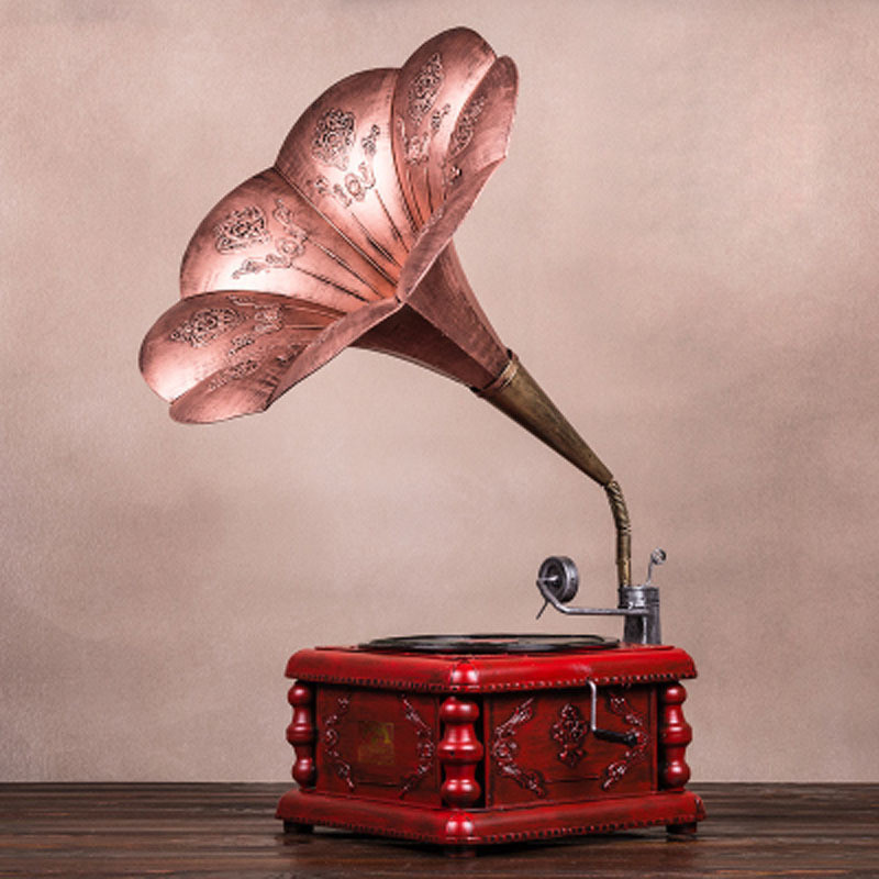 留声机喇叭大模型黑胶老式电唱机摆件复古铁皮留声机家居软装批发