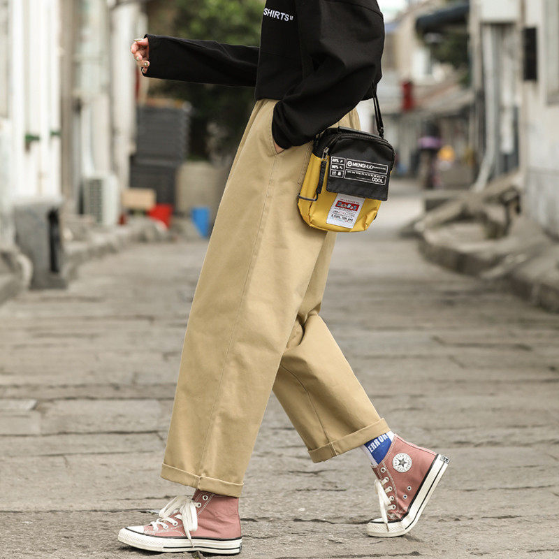 卡其色女宽松直筒工装裤春秋小个子休闲大码女裤秋冬2025新款