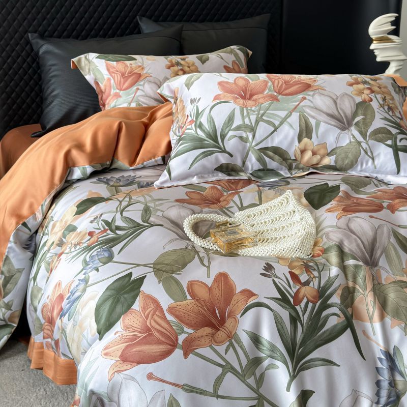 热销酒店四季夏季丝滑60支兰精天丝凉被套印花双人卧室感家用四件