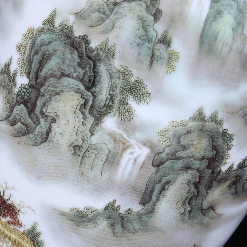 景德镇陶瓷三件套粉彩山水深谷幽组合装饰盘子花瓶隐博古架摆设