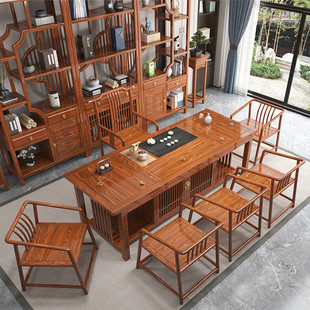 新中式家用客厅茶台功夫禅意茶几花梨木办公室泡茶实木茶桌椅组合