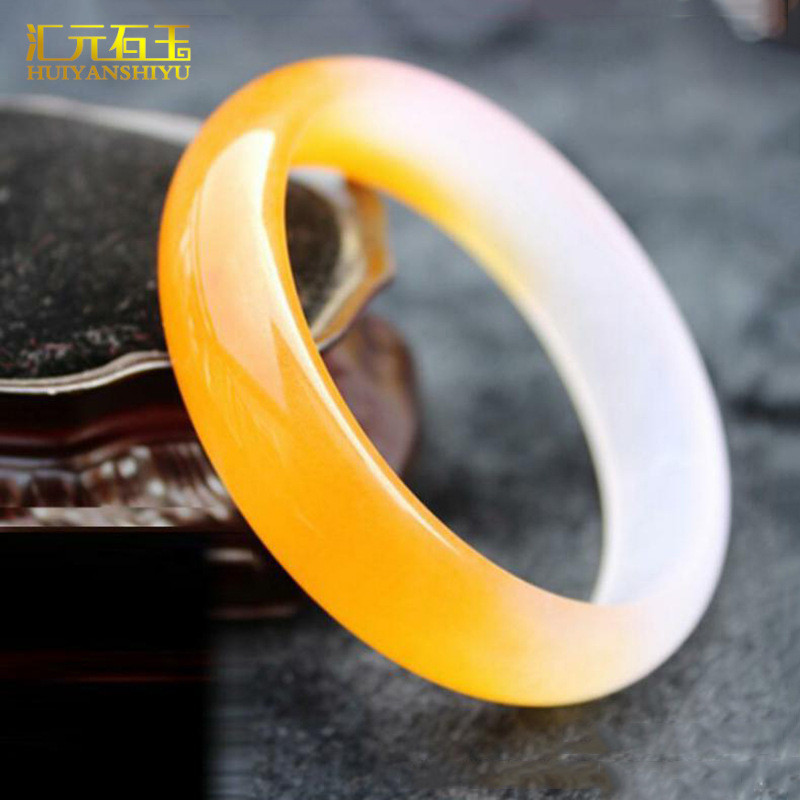 包邮黄龙玉手镯冰种飘花玉镯石英岩玉石玉器半白半黄速发货源天然