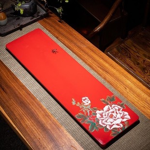 林剑军手作花开富贵大漆茶盘高端家用客厅干泡台复古漆器茶台中式